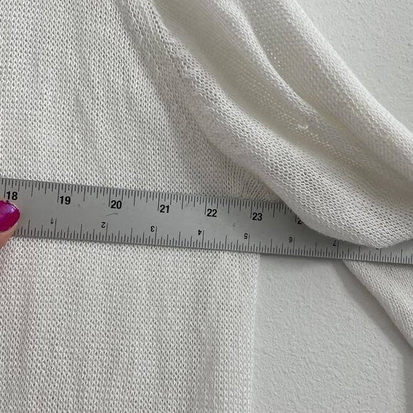 J Jill Cardigan Sweater Women 2X White Stretch Pockets Midi Coastal Linen Open - Picture 4 of 11